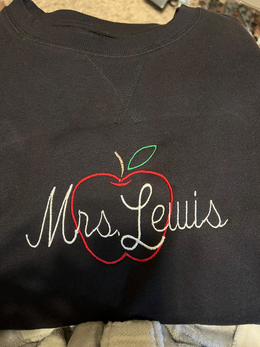 Custom Embroidered Teacher Sweatshirt with Apple Design
