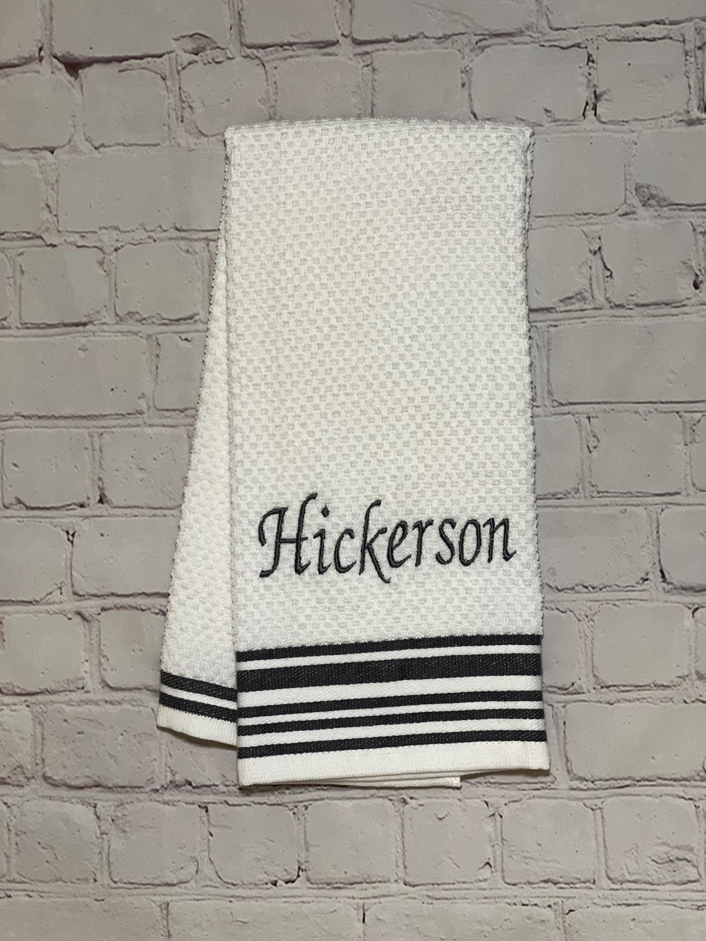 Personalized Embroidered Striped Kitchen Towel