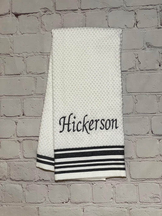 Personalized Embroidered Striped Kitchen Towel