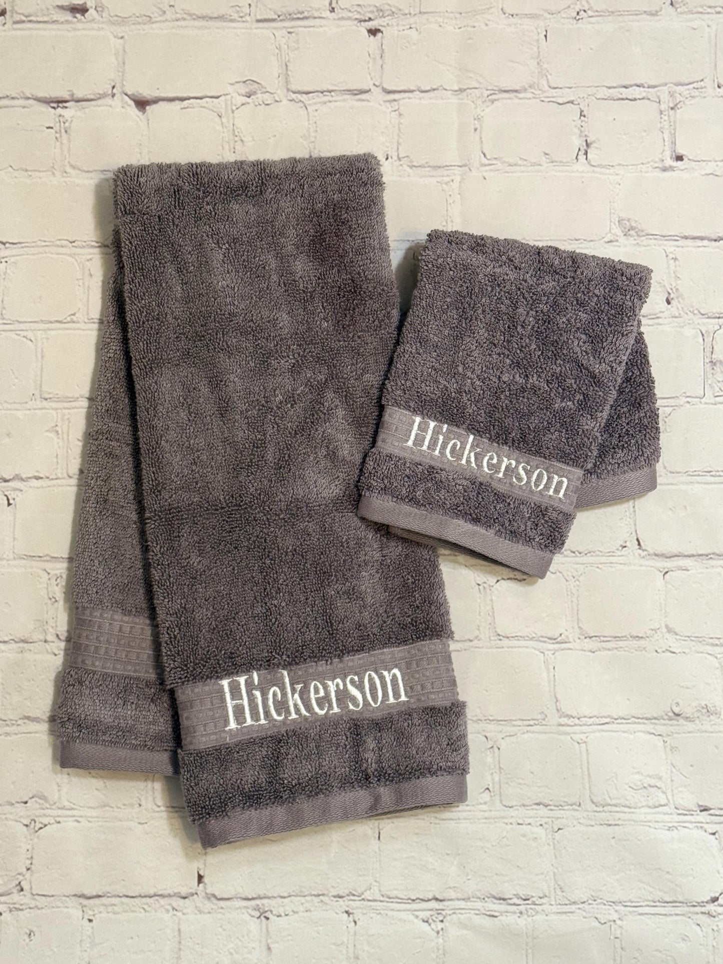 Personalized Embroidered Bath Hand Towel and Washcloth Set