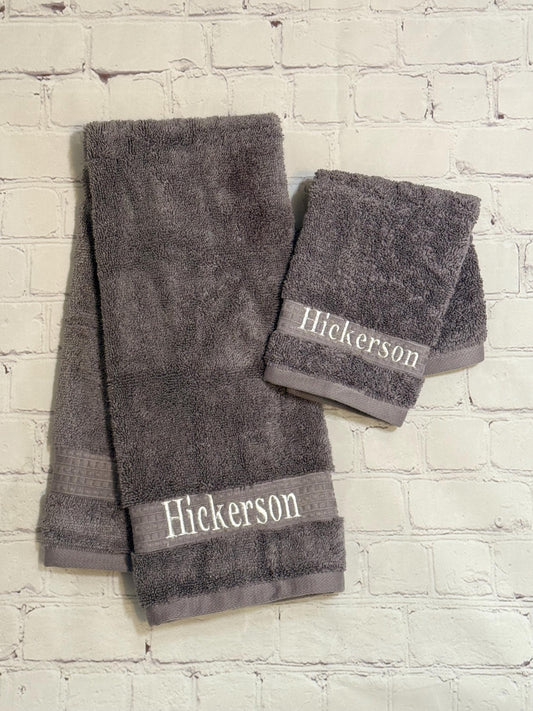 Personalized Embroidered Bath Hand Towel and Washcloth Set