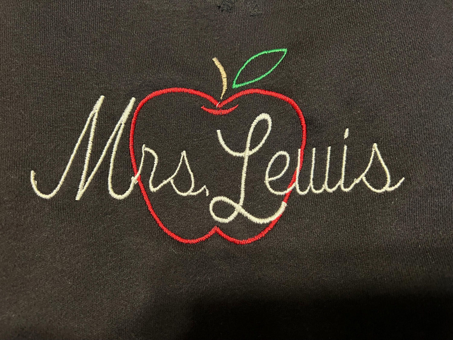 Custom Embroidered Teacher Sweatshirt with Apple Design