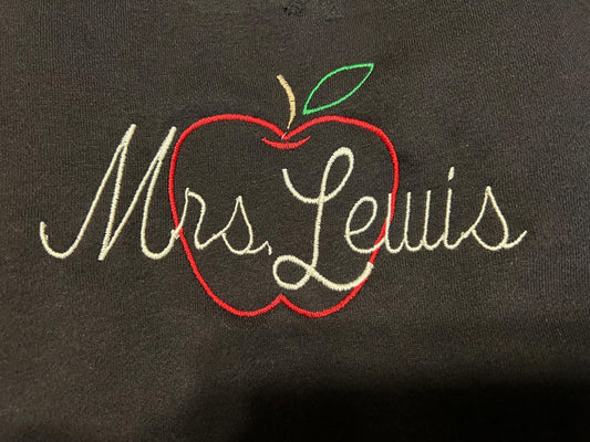 Custom Embroidered Teacher Sweatshirt with Apple Design