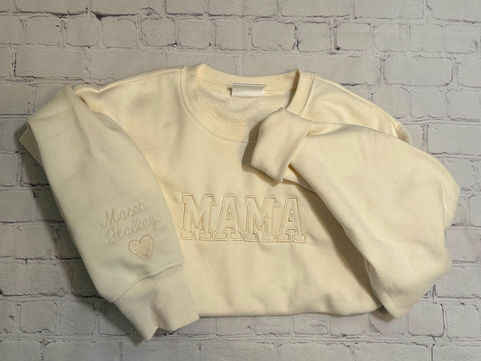 Classic Embroidered Mama Sweatshirt with Custom Sleeve