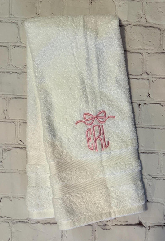 Monogrammed Coquette Bow Embroidered Bathroom Hand Towel